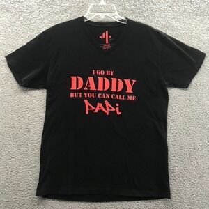 Four Mens Black w Orange Print V Neck T Shirt Size L